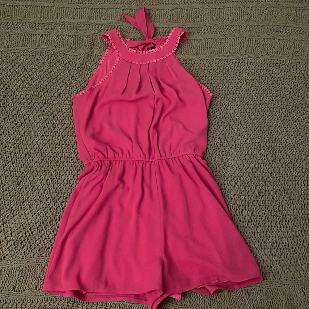 hot pink, size small, romper, blue rain